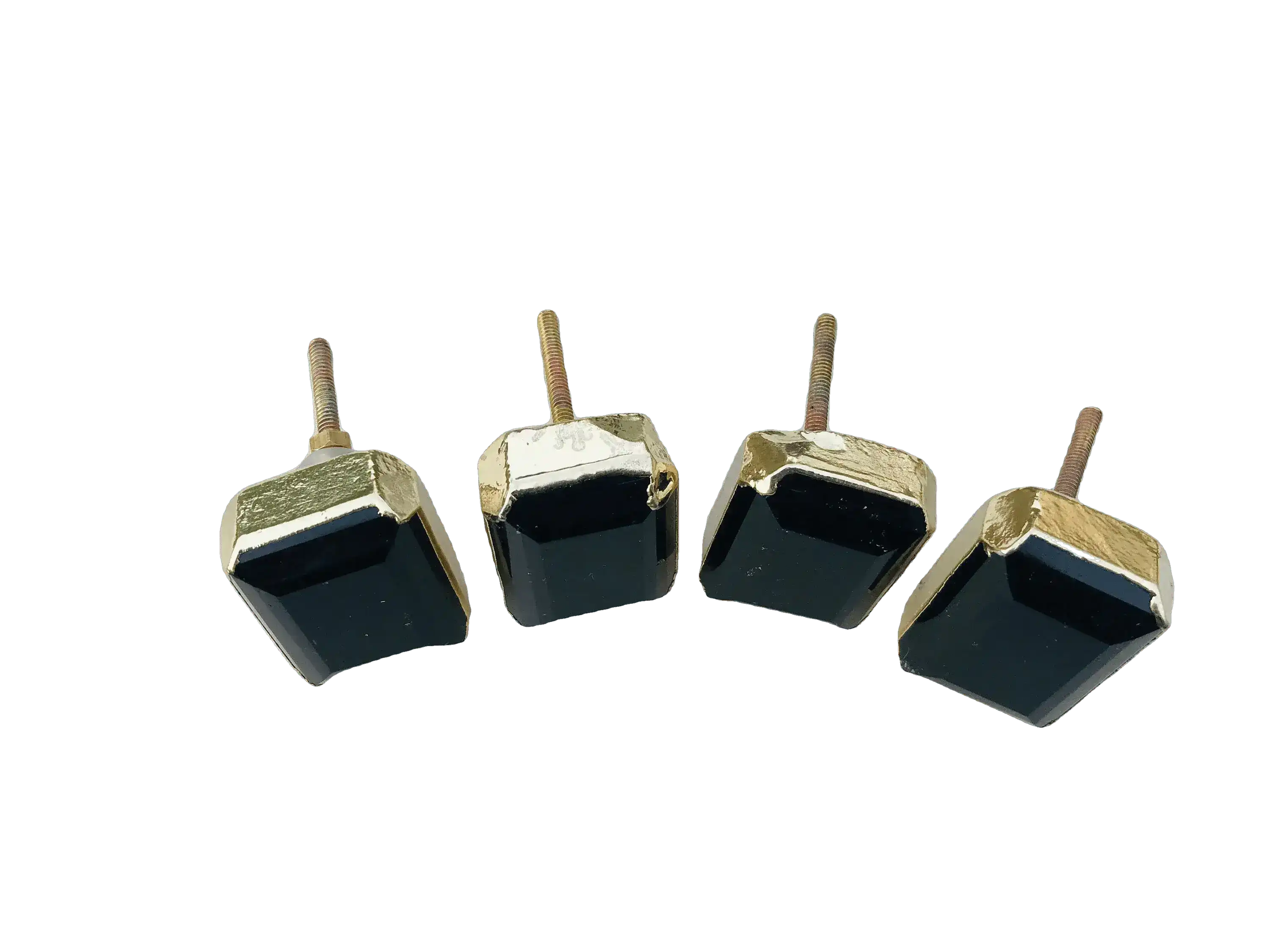 Faceted Black Obsidian Quartz Cabinet Door Pull Handle - Set of 4