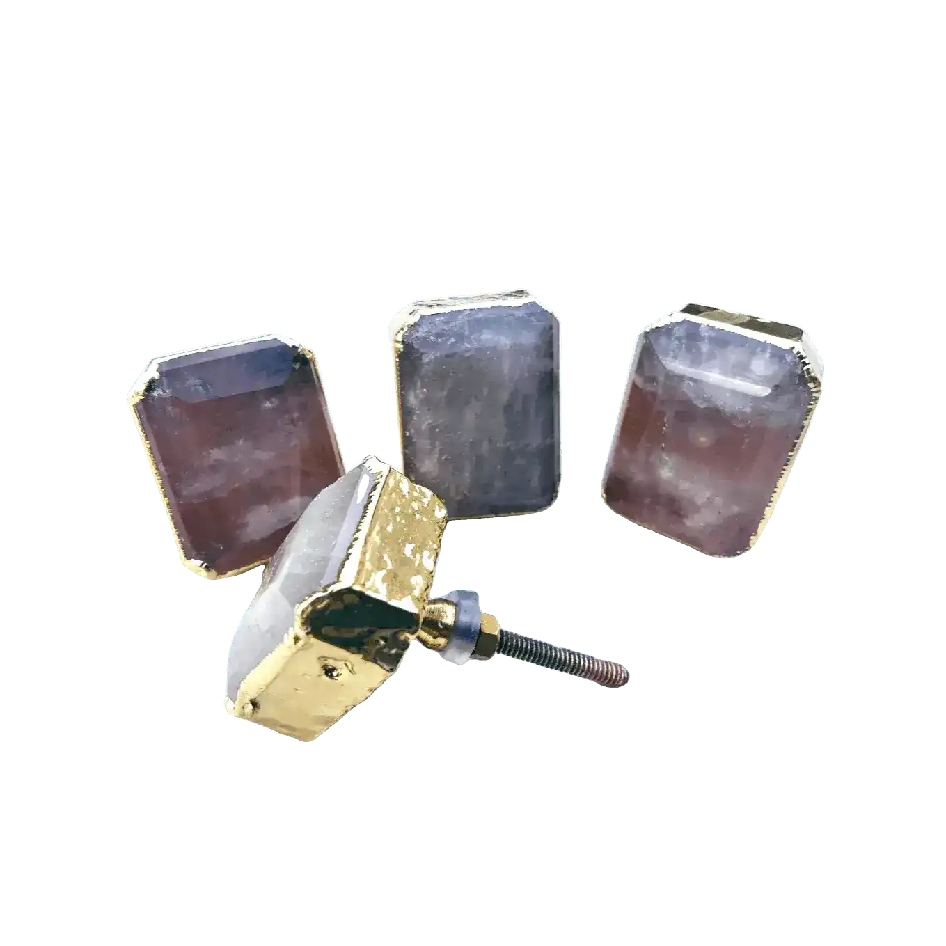 Faceted Clear Quartz Cabinet Door Pull Handle - Set of 4