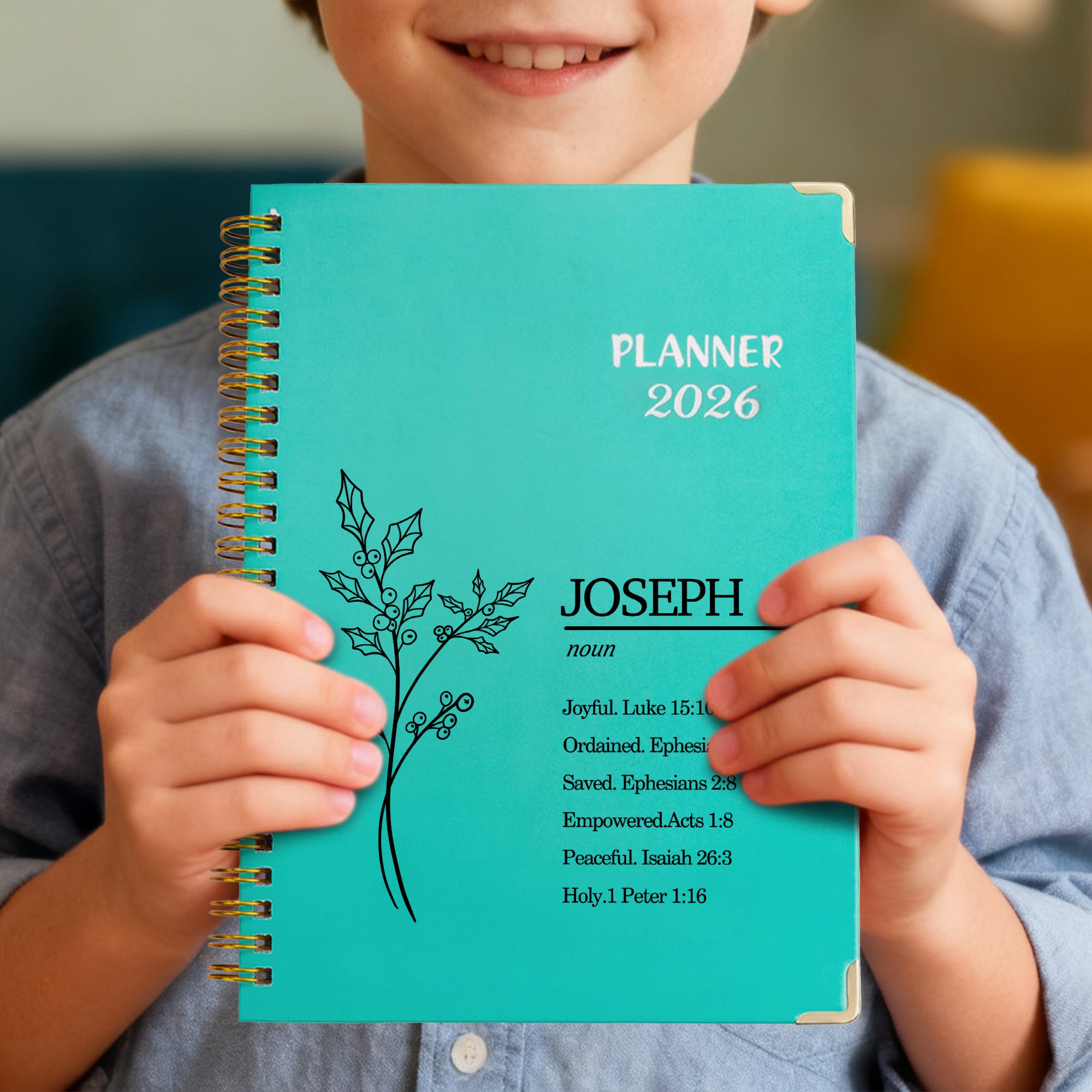 Personalizada Biblia Nacimiento Flor Nombre 2026 Planificador A5 Cuaderno de espiral con páginas de planificación semanal mensual Uso diario Regalo de cumpleaños para la familia Amigos