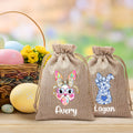 Conejito pintado al óleo con tinta de camuflaje personalizado Bolsa de arpillera con nombre Búsqueda del huevo de Pascua Fiesta de Navidad Regalo para niños Familia