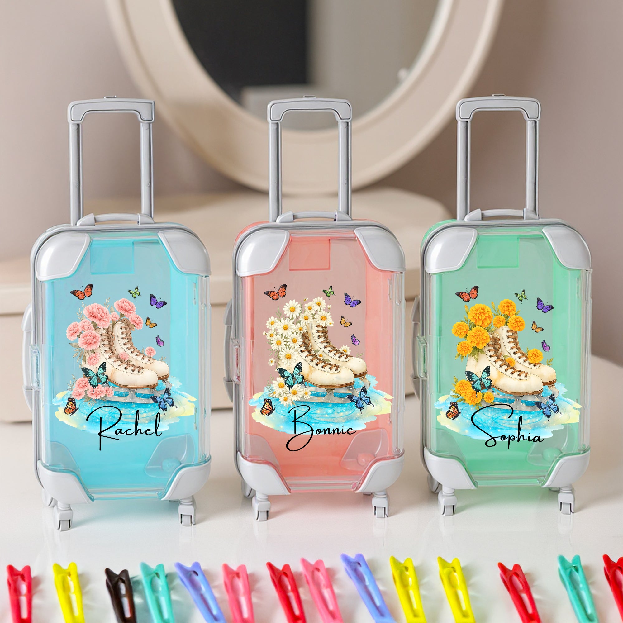 Personalizado Patinaje sobre Hielo Nacimiento Flor Mini Cabello Accesorio Maleta Forma Caja de Almacenamiento con Nombre Cumpleaños Regalo de Navidad para los entusiastas del patinaje sobre hielo