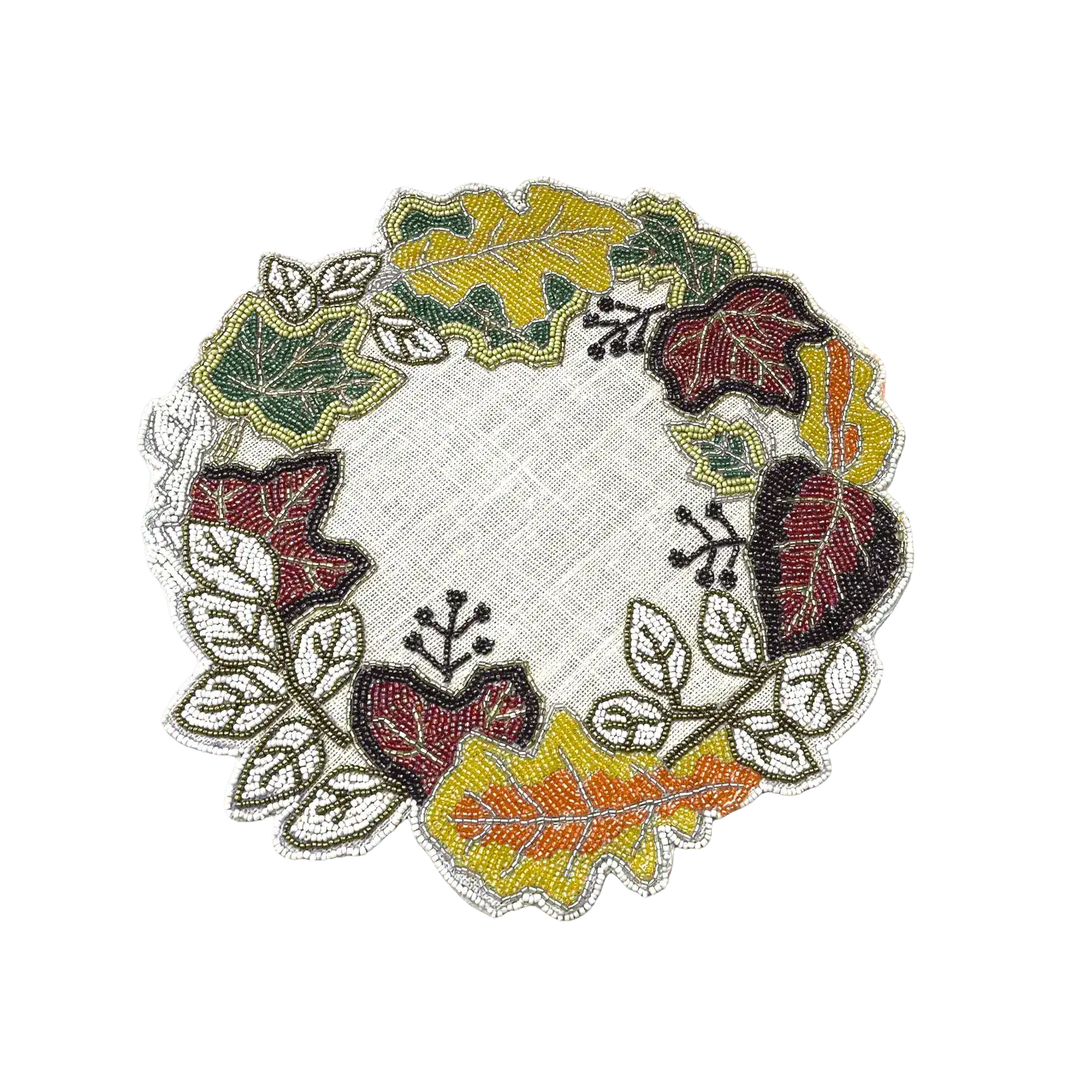 Fall Maple Leaves Beads on Burlap Round Placemat