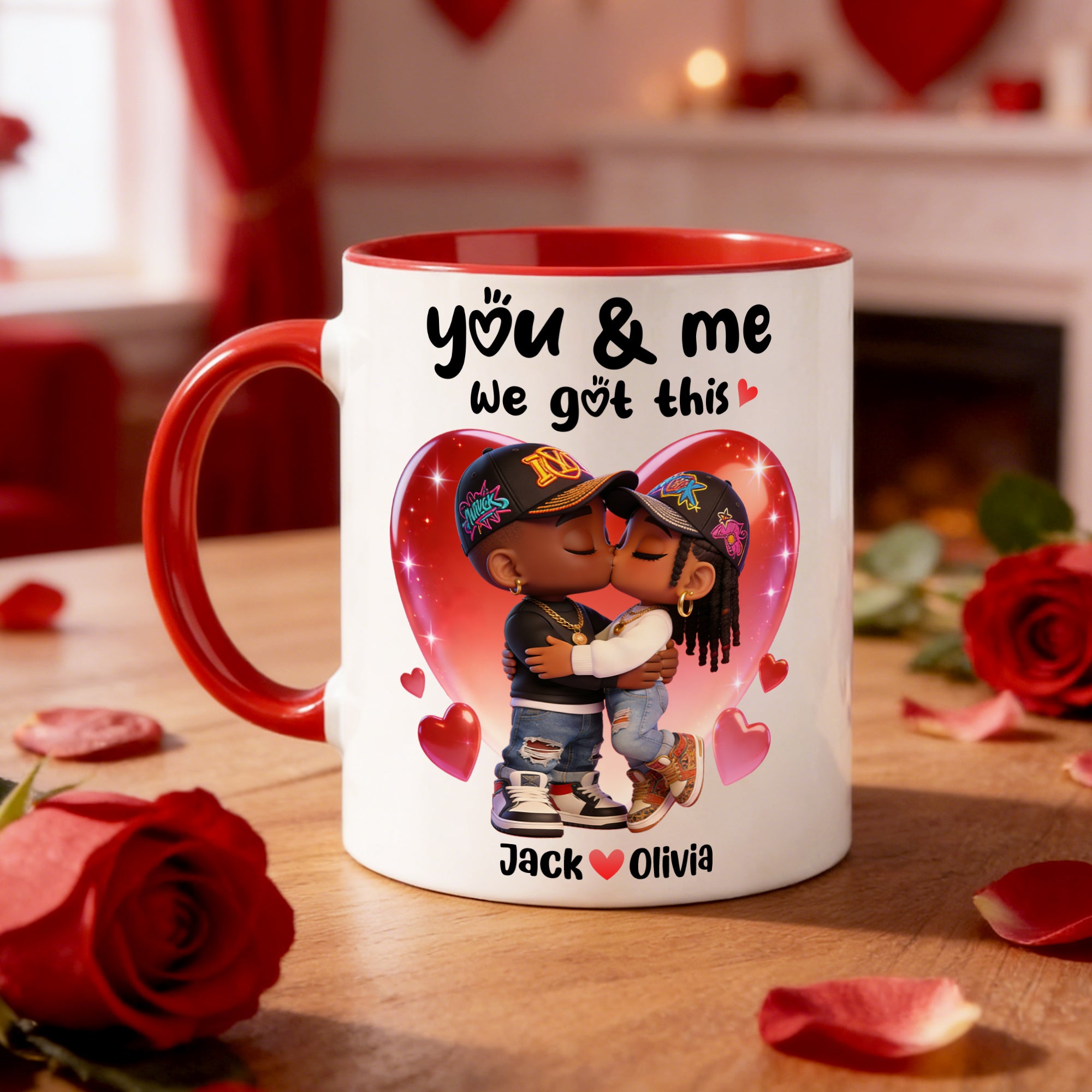 Taza de Café de Cerámica Personalizada con el Nombre de la Pareja en forma de Corazón Negro para el Día de San Valentín Regalo de Boda para Pareja