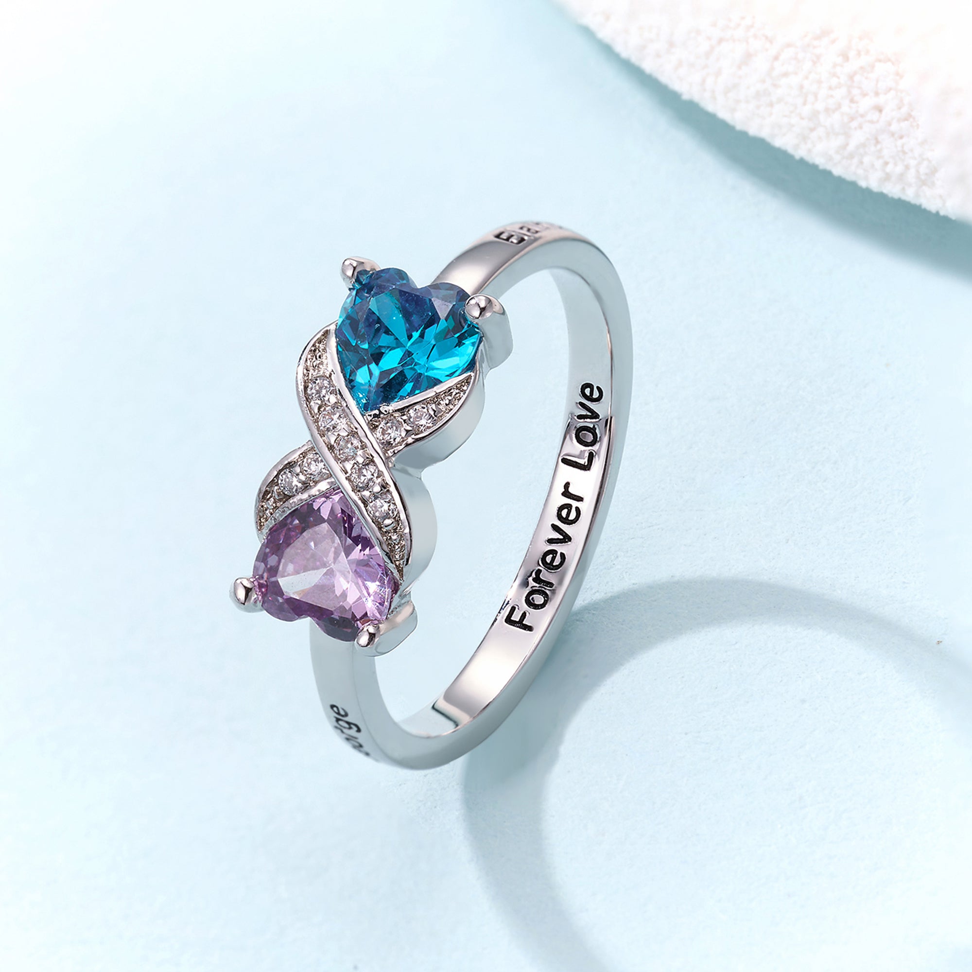 Personalizado Corazón Piedras de Nacimiento Infinito Anillo con nombres grabados y Texto Cumpleaños Aniversario Compromiso Regalo para Mujeres