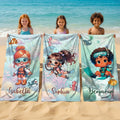 Toalla de playa de gran tamaño de secado rápido personalizada con el nombre de un animal marino buceador de dibujos animados Vacaciones de verano Fiesta en la playa Regalo de cumpleaños para niños