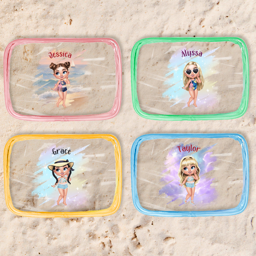 Bolsa de Maquillaje Personalizada de Dibujos Animados de Moda para Niñas Transparente Impermeable con Nombre Accesorio de Verano para la Playa Regalo de Cumpleaños para Niñas Mujeres