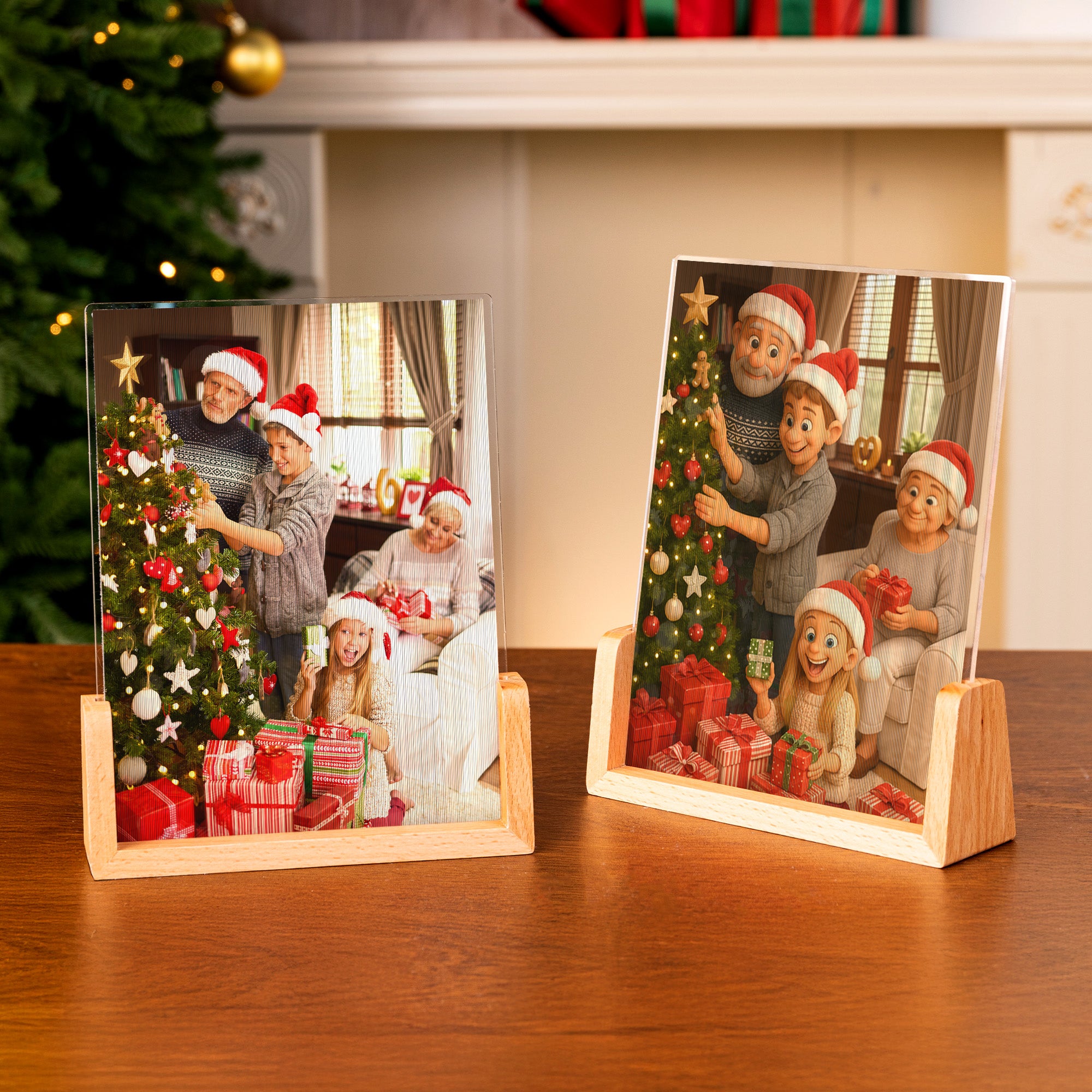 Personalizada de polímero de arcilla estilo de dibujos animados de la foto dinámica de rejilla lenticular marco de fotos de Navidad Cumpleaños Memorial de regalo para la familia amigo