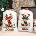 Personalizado lindo reno de dibujos animados de lona bolsa de regalo con nombre de regalo de Navidad para Niños Familia Amigos