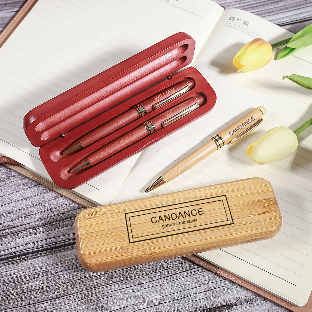 Personalizado Grabado Nombre Texto Bolígrafo de Madera y Estuche Set Papelería de Trabajo Cumpleaños Aniversario Regalo para Empleado Colega Jefe