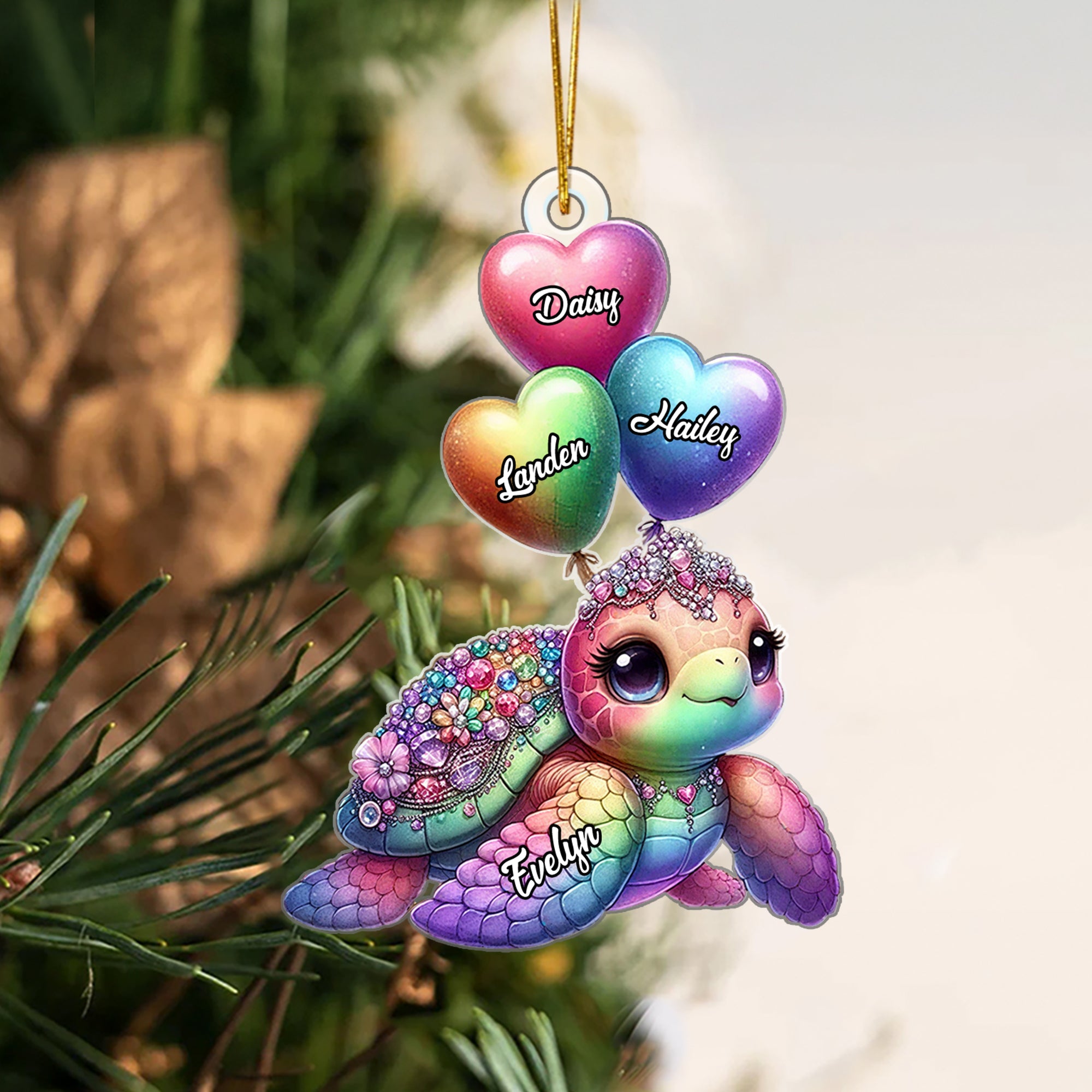 Globo Personalizado Hermosa Tortuga Acrílico Ornamento con 1-10 Nombres Decoración para el Hogar Regalo de Navidad para Mamá Abuela Familia