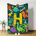 Manta personalizada de dinosaurio con nombre e inicial Decoración de habitación Regalo de cumpleaños para niños Niñas