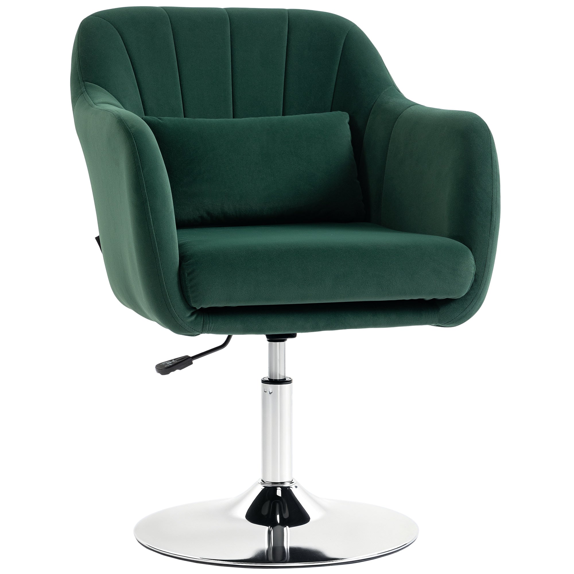 Velvet Swivel Accent Chair with Adjustable Height & Lumbar Support, Dark Green