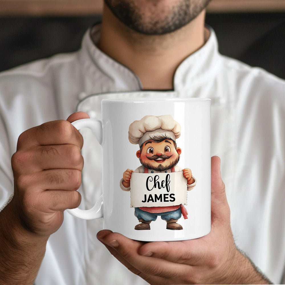 Taza de Cerámica Personalizada con el Nombre del Chef y su Caricatura Afirmación Cocinera Regalo de Cumpleaños para los Amantes de la Cocina