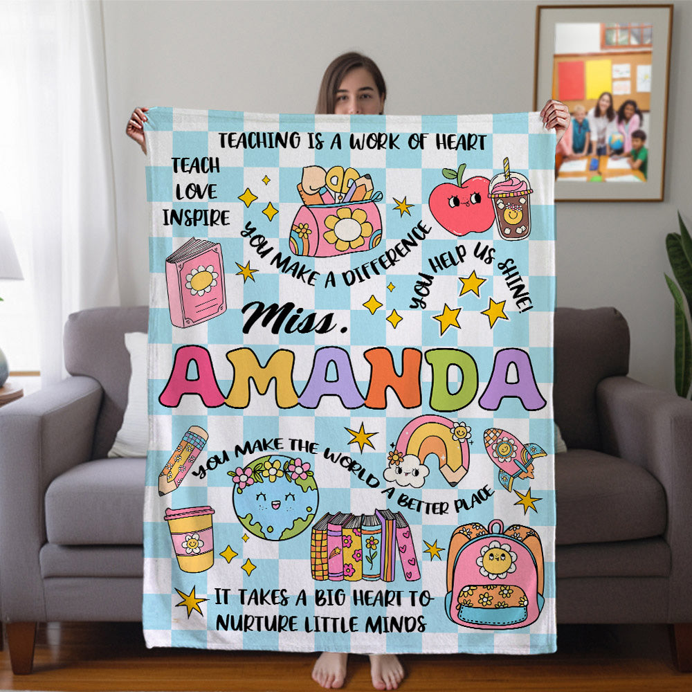 Libro personalizado Lápiz Tablero de ajedrez Suave manta con nombre Decoración para el hogar Día del Maestro Aniversario Regalo de cumpleaños para el profesor