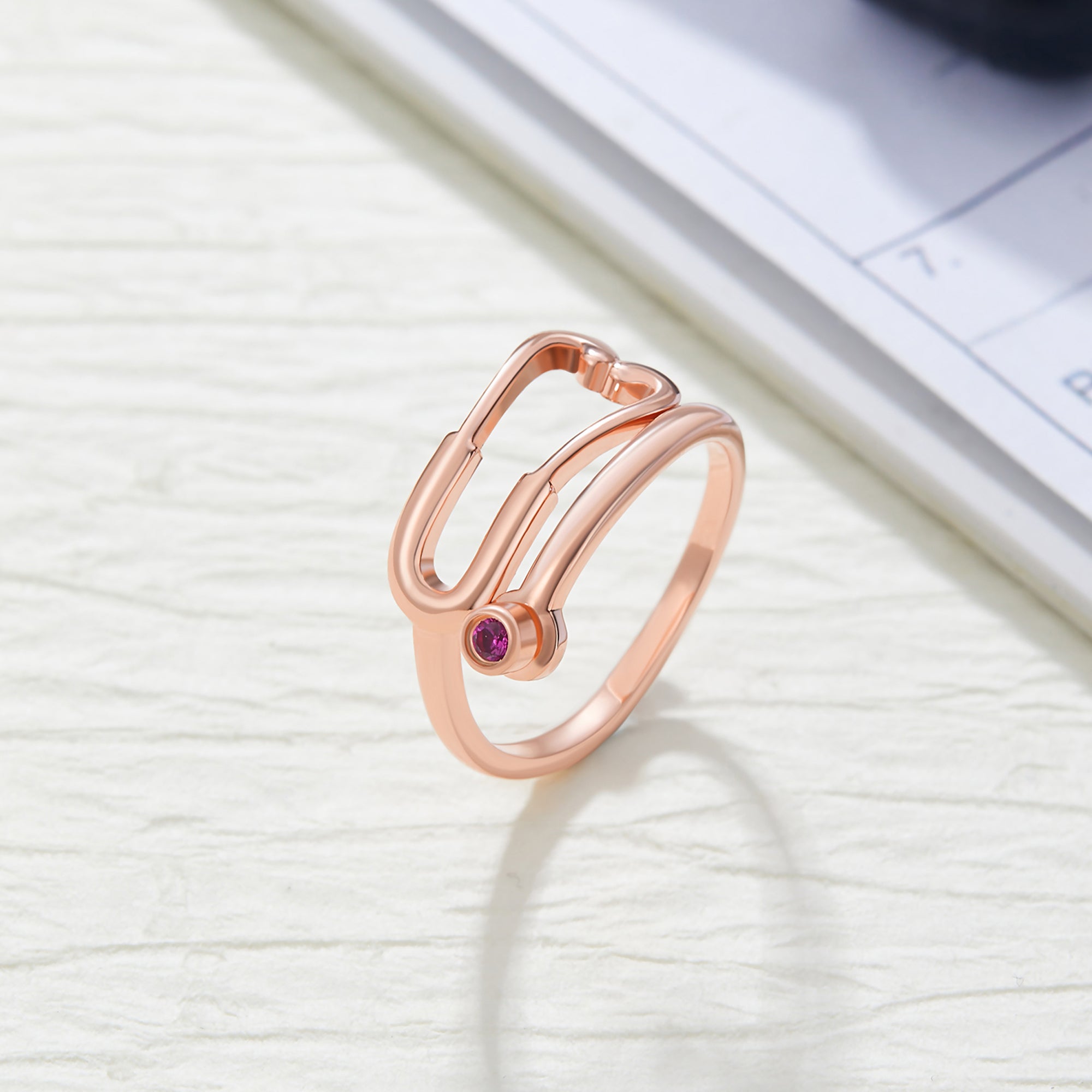 Anillo estetoscopio personalizado de plata de ley con piedra de nacimiento Regalo de agradecimiento de la Semana de la Enfermería para personal médico y de enfermería