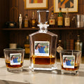 Decantador de Whisky Personalizado con Foto 4 Copas con Texto Cumpleaños Aniversario Día del Padre Regalo para Hombres Amigos
