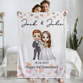 Novios personalizados de dibujos animados Suave manta con nombre Decoración del hogar Fecha de la boda Aniversario de regalo para los recién casados Parejas