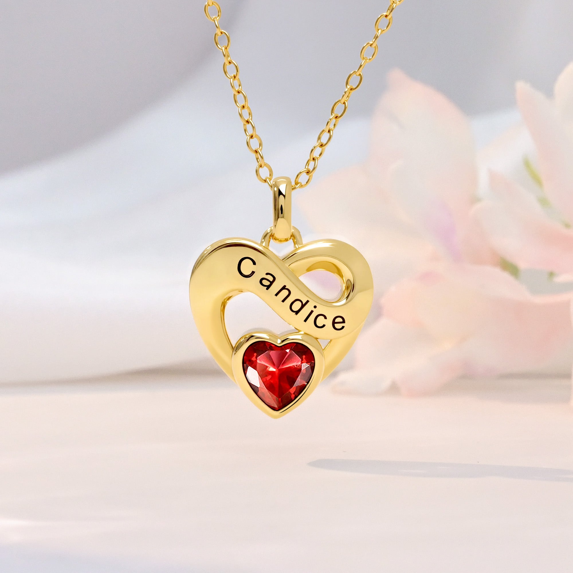 Personalizado Infinito Signo Corazón Piedra de nacimiento Mujeres Collar con nombre grabado Joyería delicada Día de San Valentín Aniversario Regalo para Esposas Novias