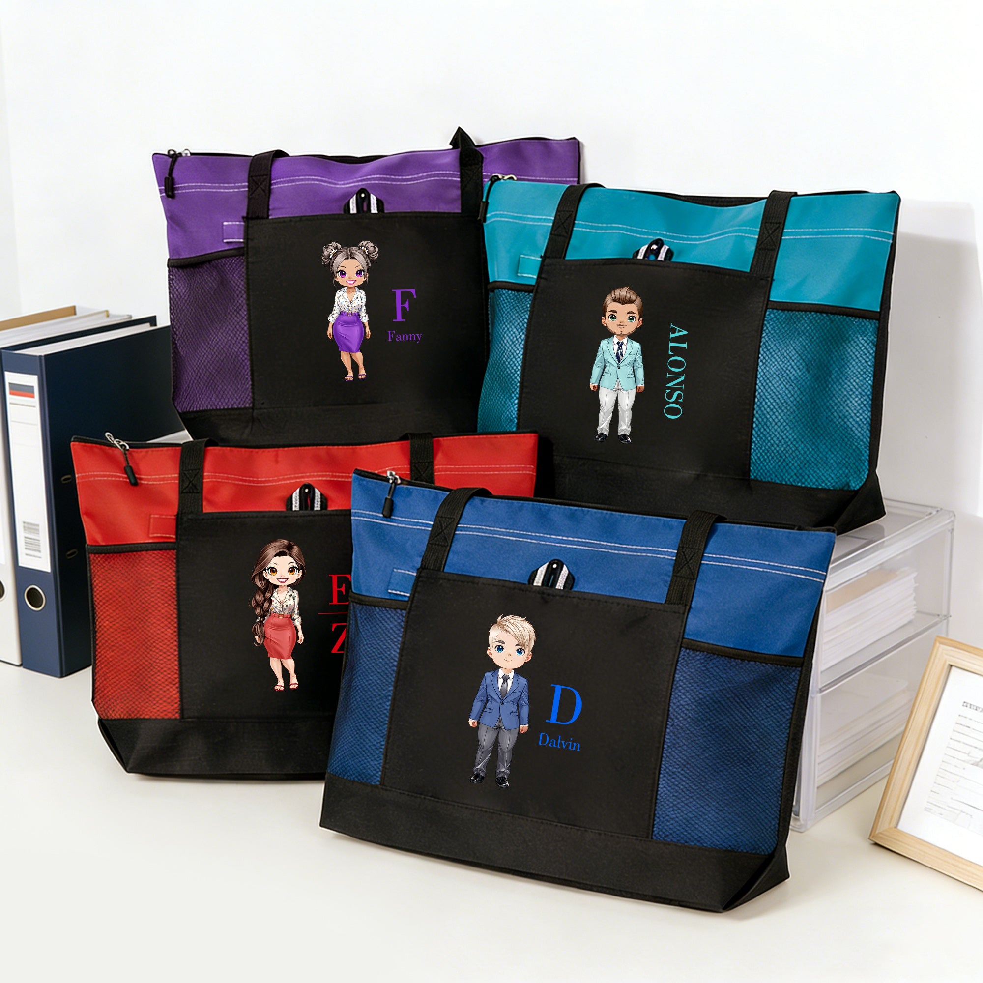 Personalizada Profesional Caricatura Oxford Bolsa con Nombre Uso Diario Oficina Cumpleaños Regalo para Colegas Compañeros de Trabajo