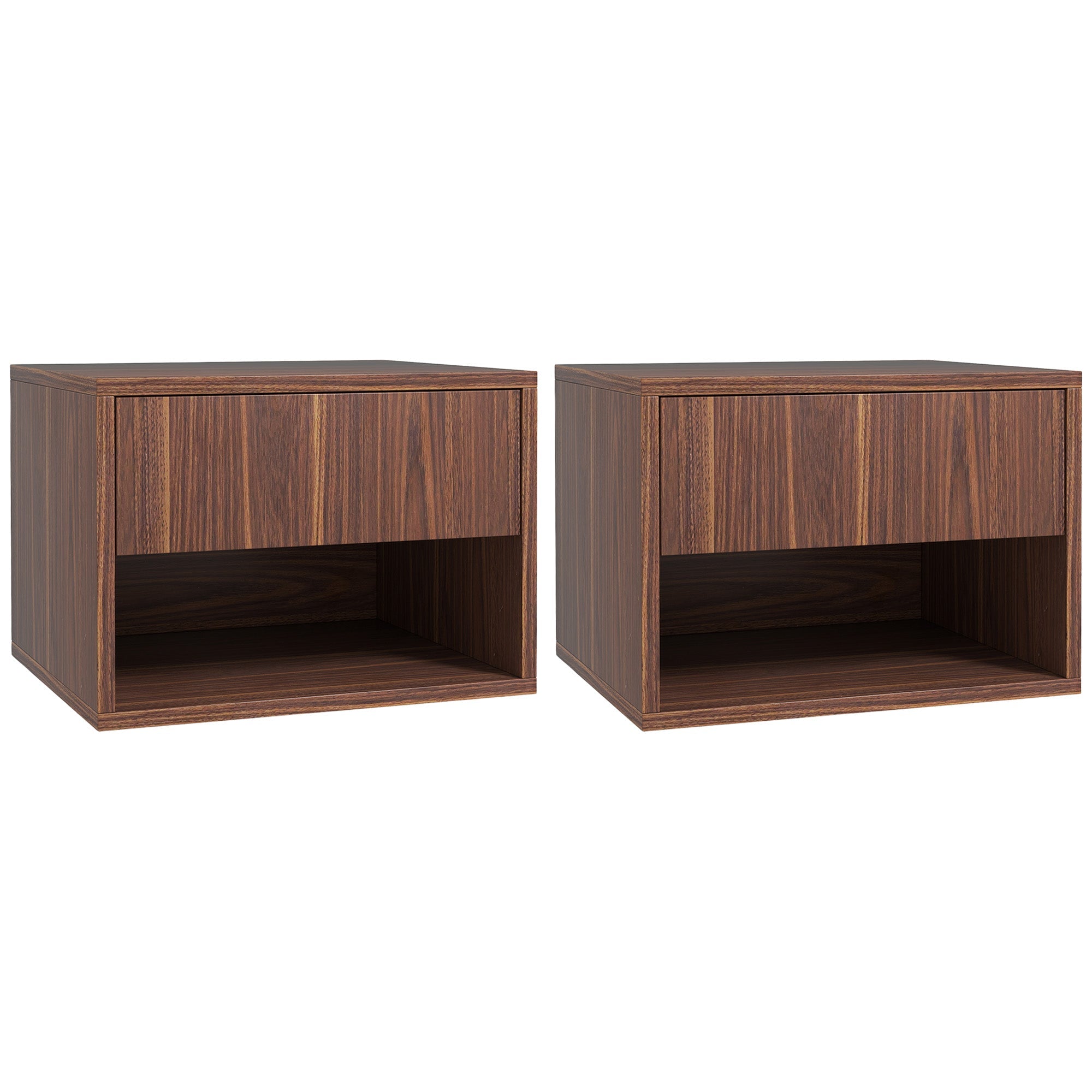 Floating Nightstand Set of 2, Wall Mounted Bedside Table with Drawer for Bedroom, Brown