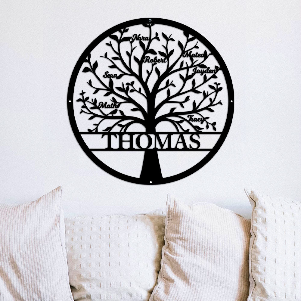 Árbol genealógico personalizado de metal con 1-20 nombres Decoración de pared Día del padre Día de la madre Regalo de inauguración de la casa para la familia