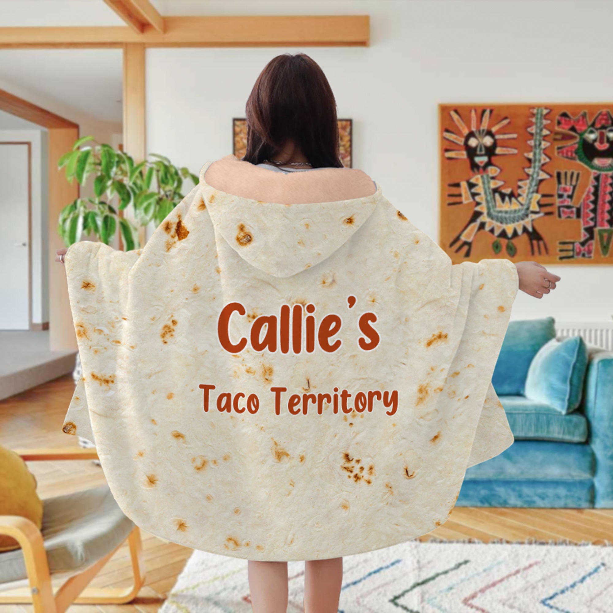 Tortilla Personalizada Divertida Manta Suave con Capucha con Nombre y Texto Decoración del Hogar Regalo de Cumpleaños y Navidad para la Familia Amante de los Tacos