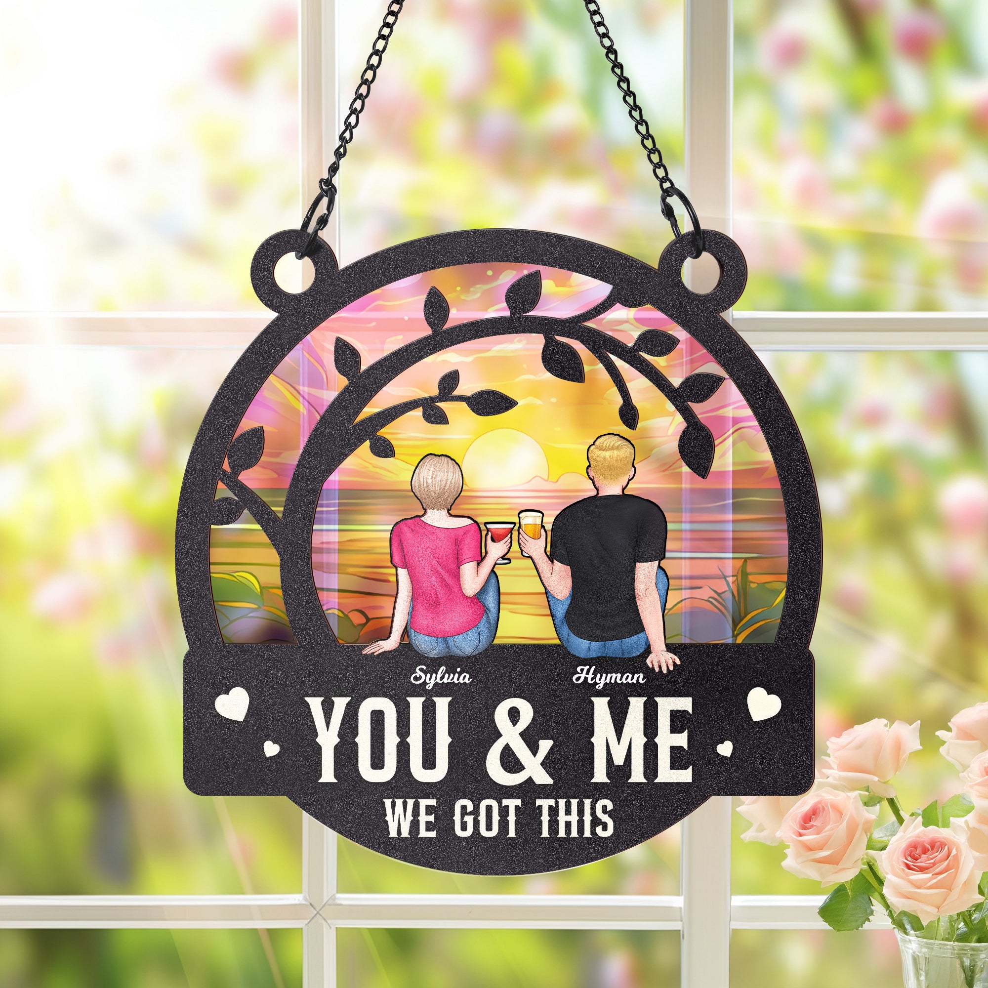 Parasol personalizado con nombre y texto en forma de personaje de dibujos animados para colgar en la ventana Decoración para el hogar Regalo de aniversario Cumpleaños para pareja