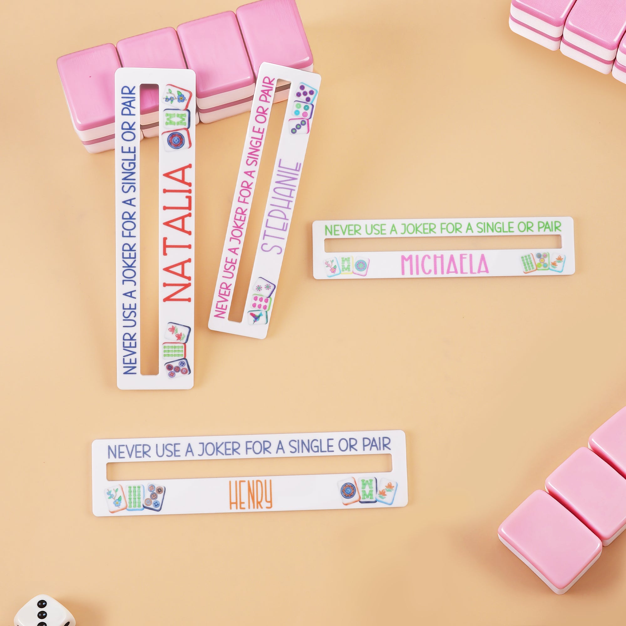 Lector acrílico personalizado de líneas de Mahjong de diseño colorido con nombre Club de Mahjong Regalo de cumpleaños para los amantes del Mahjong