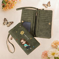 Personalizada de dibujos animados Chica Mujer Carácter Nacimiento Flor PU Cartera de cuero con nombre y múltiples ranuras para tarjetas Cumpleaños Aniversario Regalo para ella