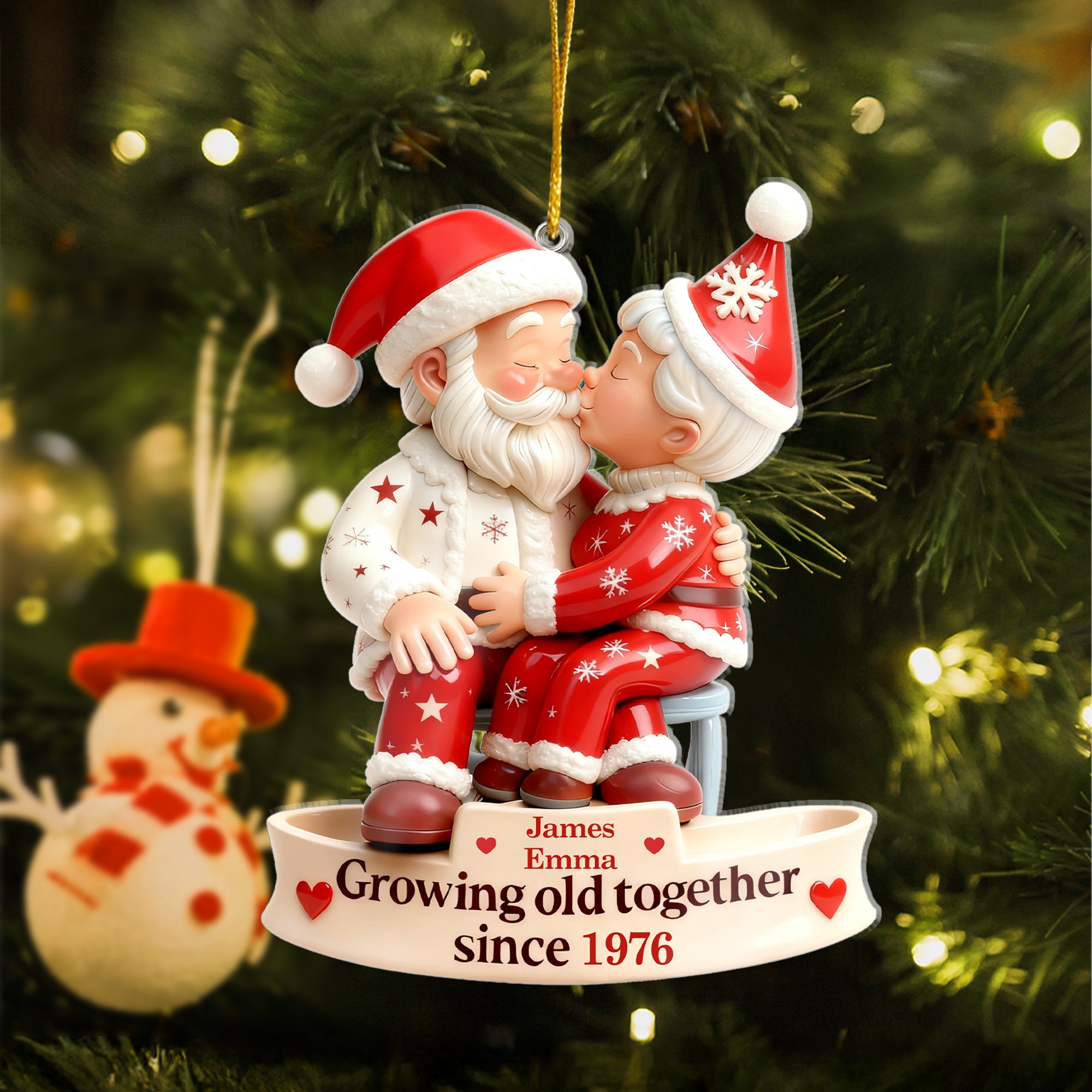 Adorno navideño de acrílico personalizado en forma de pareja de Papá Noel con nombre y año Decoración del árbol de Navidad Regalo de inauguración de la casa para los abuelos