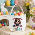 Conejito de Pascua personalizado para niña Cesta de Pascua de lona de gran capacidad con nombre Huevos Fiesta de caza Día de Pascua Regalo para niños