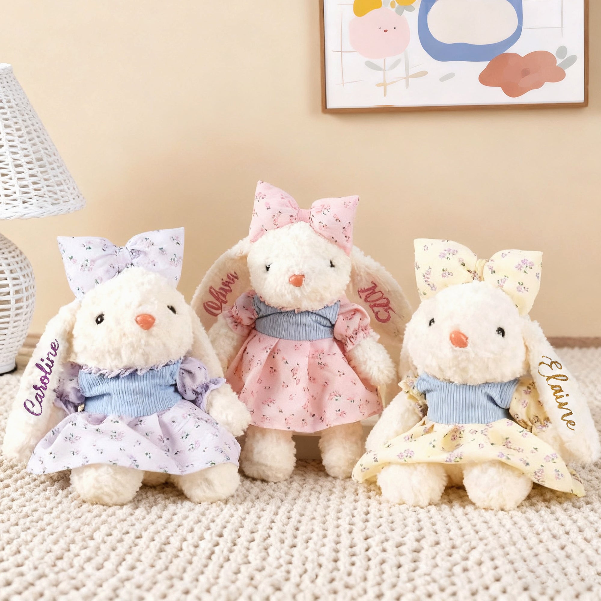 Conejito de peluche con lazo personalizado con nombre de purpurina Cumpleaños Baby Shower Regalo para niños