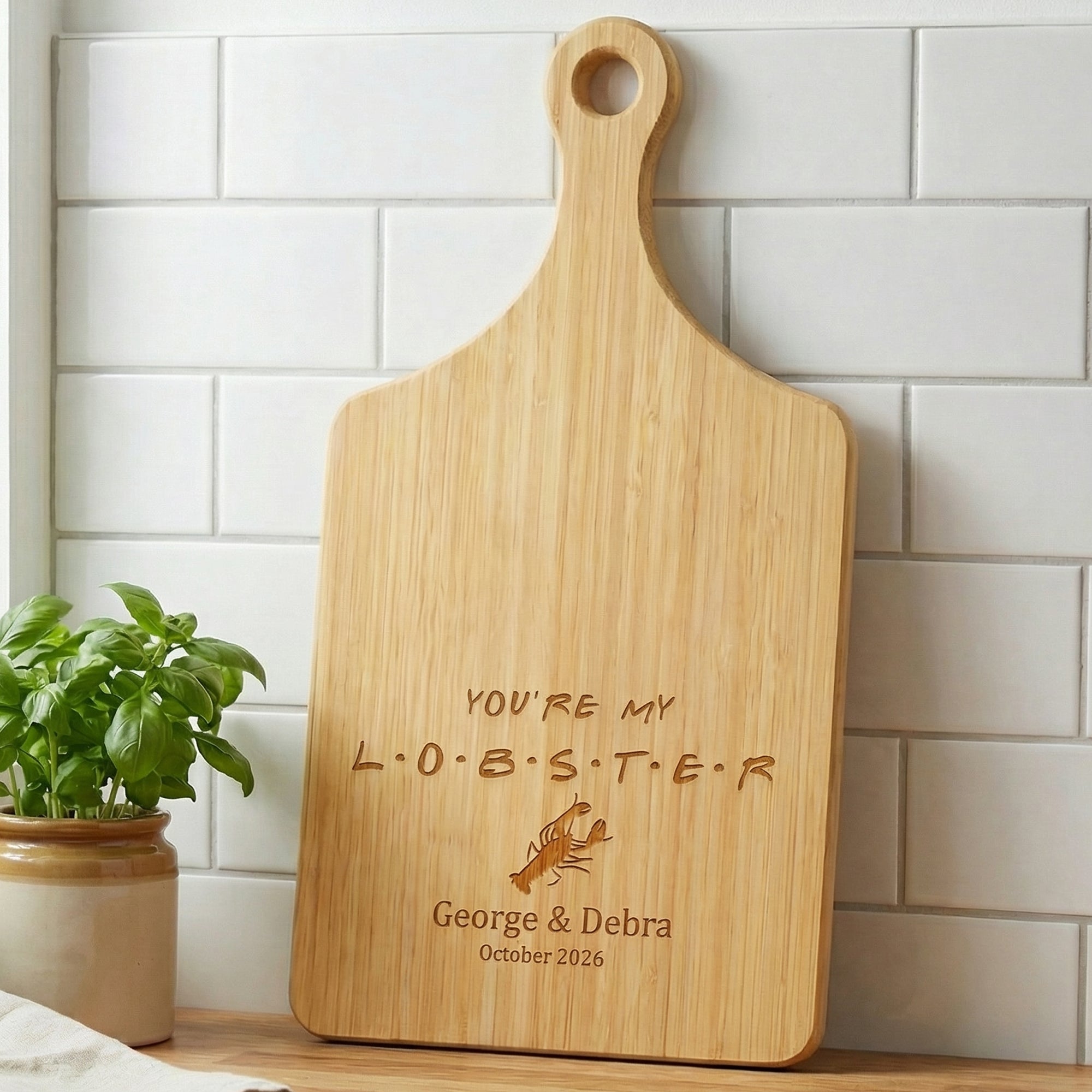 Personalizado grabado You're My Lobster Nombre Fecha Tabla de cortar de madera reversible con agarre Boda Inauguración de la casa Aniversario Regalo para Pareja