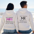 Personalizada Just Married Mrs Mr Multicolor 100% Algodón Sudadera con cremallera y nombre Boda Bridal Shower Luna de miel Regalo para Novia Novio Pareja