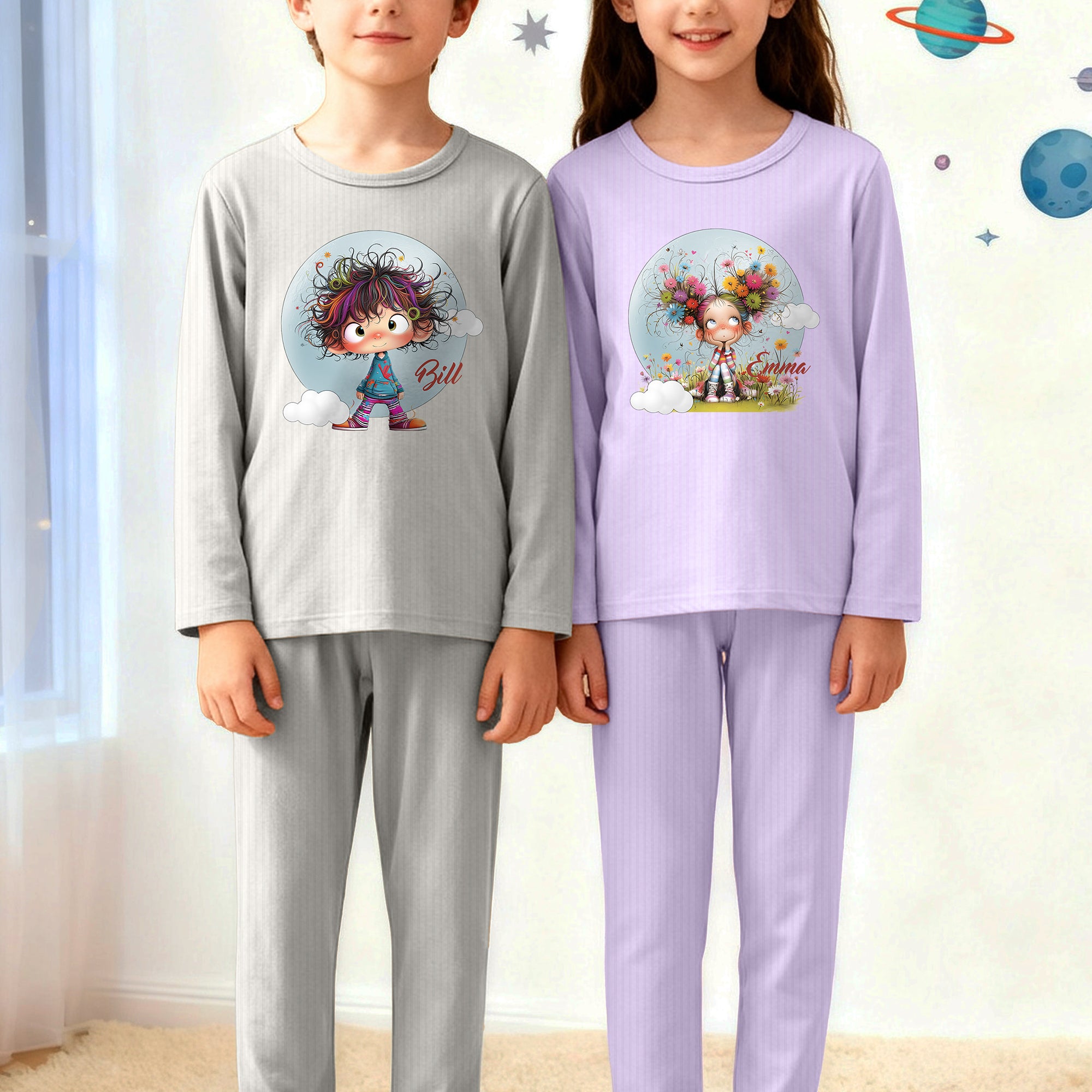 Conjunto de pijama infantil personalizado de dibujos animados con el nombre del niño, niña, nube, 100% algodón, regalo de cumpleaños para niños