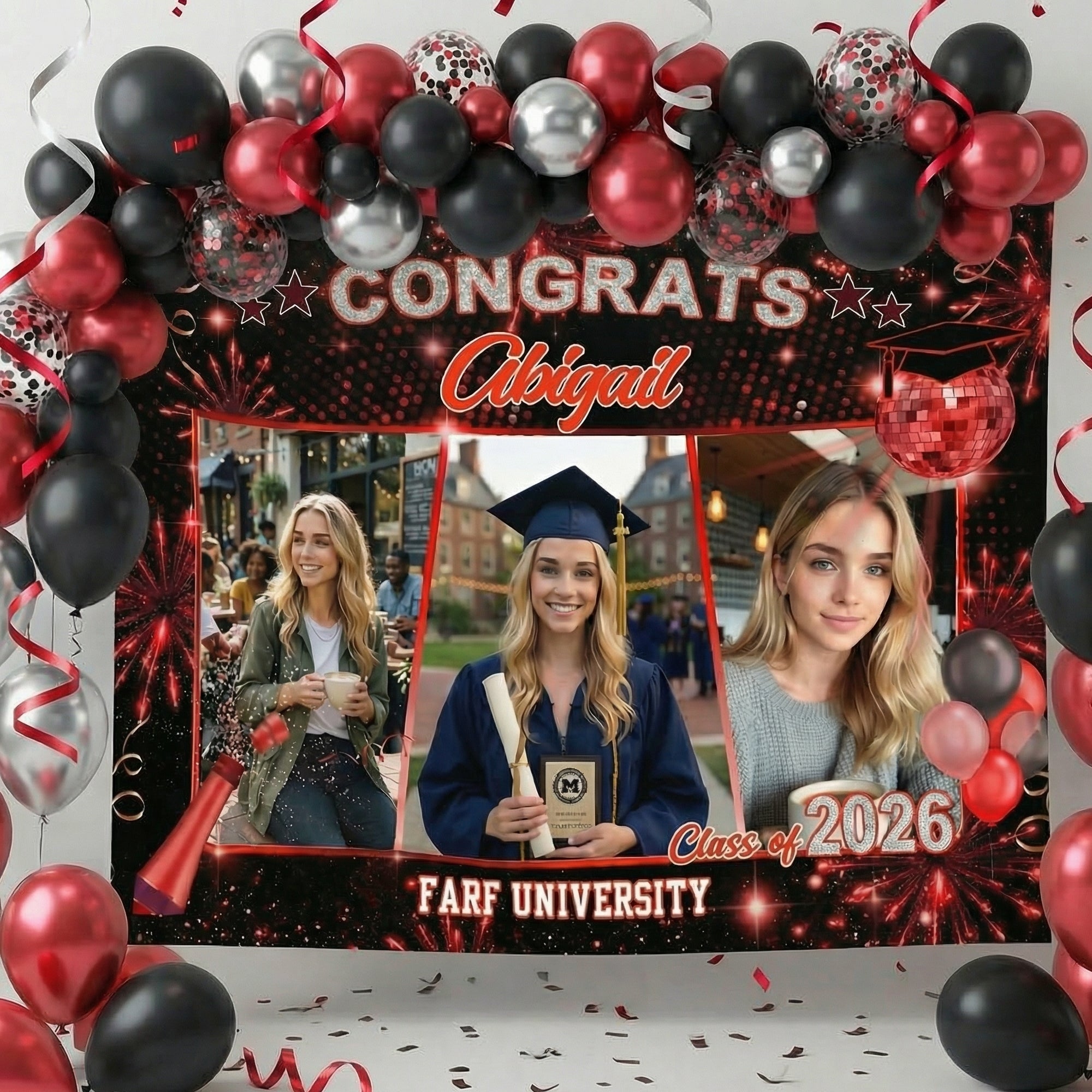 Personalizado Felicidades Fuegos Artificiales Foto Tapiz Banner con Nombre y Año Celebración Fiesta Decoración Regalo de Graduación para Graduados
