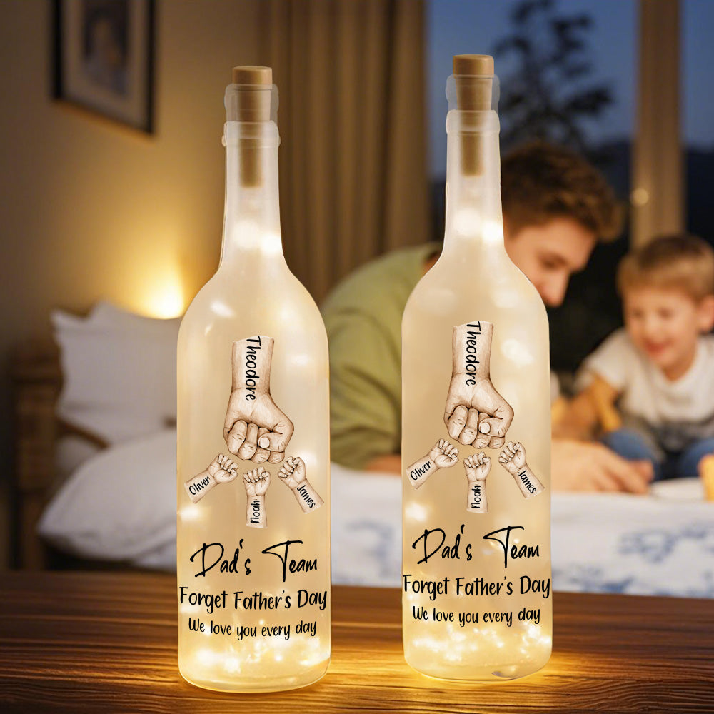 Personalizado Padre Hijo Puño Golpe LED Luz de la Noche Botella Lámpara con 1-12 Niños Nombres Decoración para el Hogar Día del Padre Cumpleaños Regalo para Papá Abuelo