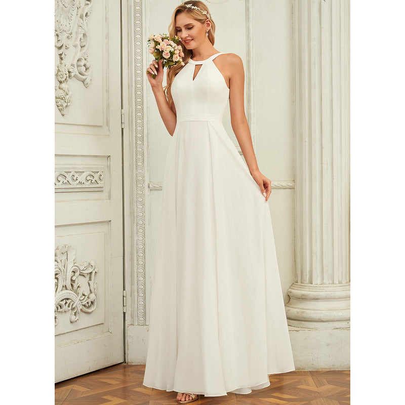 Bridal Wedding Dress Ivory Sleeveless Long Scoop A-line Chiffon