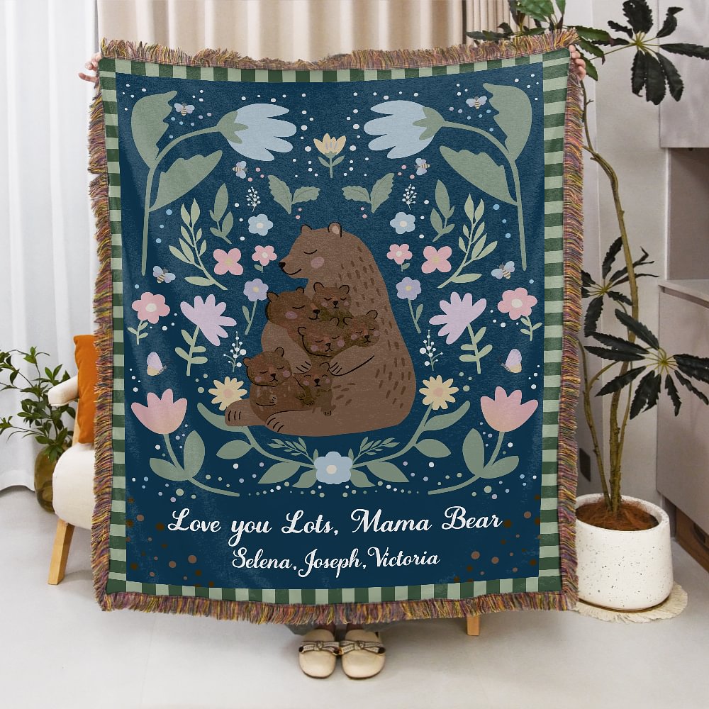 Personalizada Floral Abrazo Oso Borla Suave Manta con Nombre Decoración del Hogar Día de la Madre Cumpleaños Regalo para Mamá Abuela