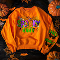 Personalizado lindo Halloween Araña Murciélago Espeluznante MAMA Sudadera suave con 1-6 Nombres y Título Cumpleaños Vacaciones Halloween Regalo para Mamá Abuela