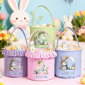 Personalizado lindo conejito de color degradado inicial de la cesta de Pascua a cuadros con el nombre y volantes Huevos de caza Fiesta de Pascua de regalo para los niños