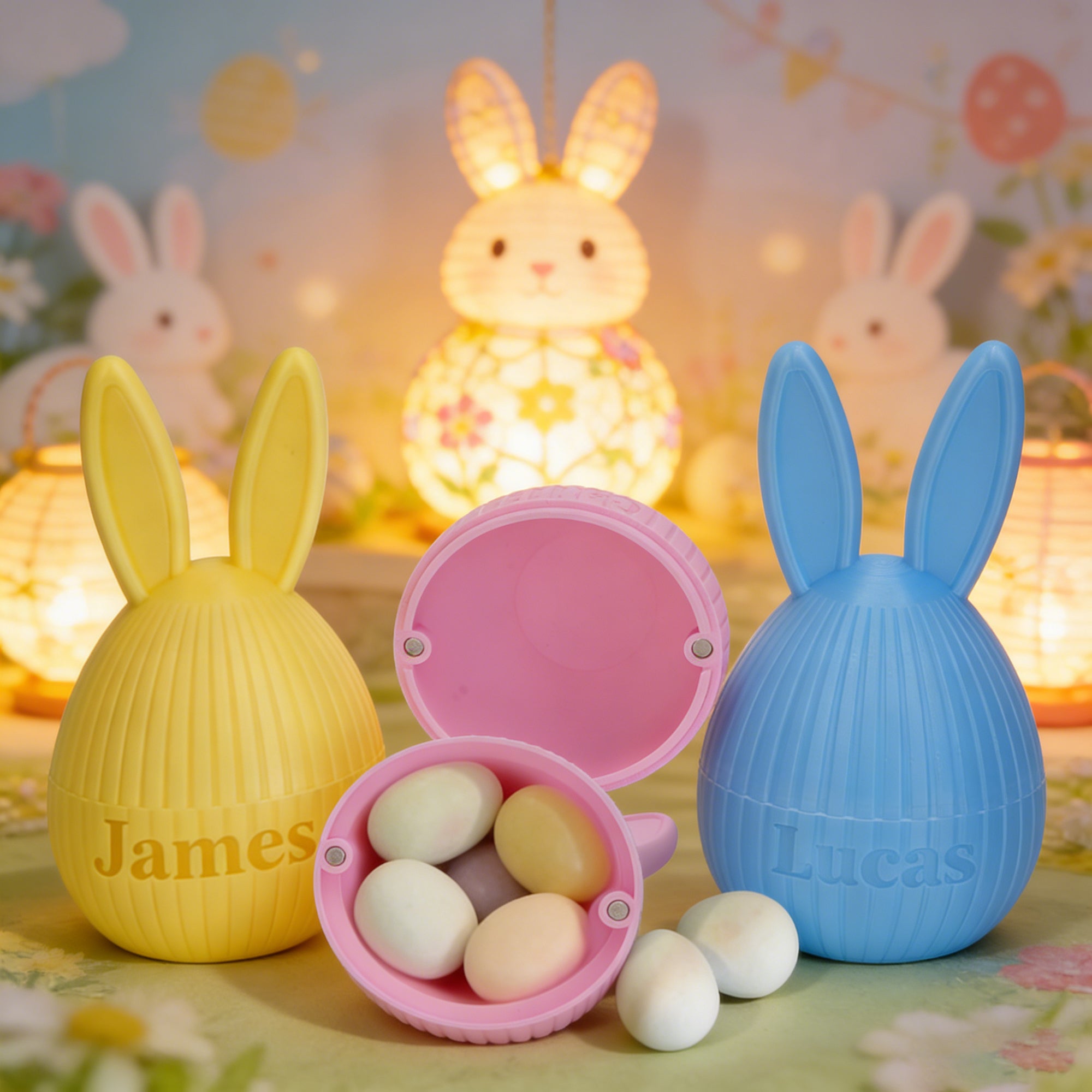 Huevo de Pascua personalizado en 3D con conejito en forma de oreja y nombre Regalo de Pascua para niños