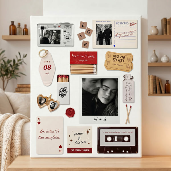Collage romántico personalizado Impresión en lienzo enmarcada con nombres y textos Regalo de San Valentín por aniversario para parejas