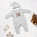 Bordado Personalizado Vaca Impresión Inicial 100% Algodón Baby Romper Hat Set con Nombre Welcome Baby Party Baby Shower Gift for Newborns