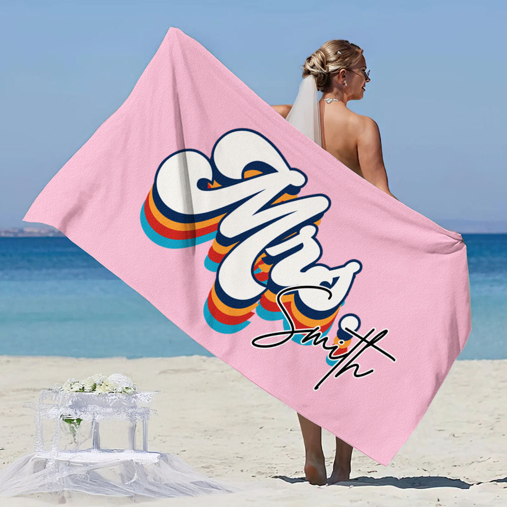 Personalizada Multicolor Sr. Sra. Nombre Secado Rápido Toalla de Playa de Microfibra de Gran Tamaño Esencial de Viaje Regalo de Aniversario para Él Ella
