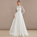 Bridal Wedding Dress Ivory Long Sleeve Long High Neck A-line