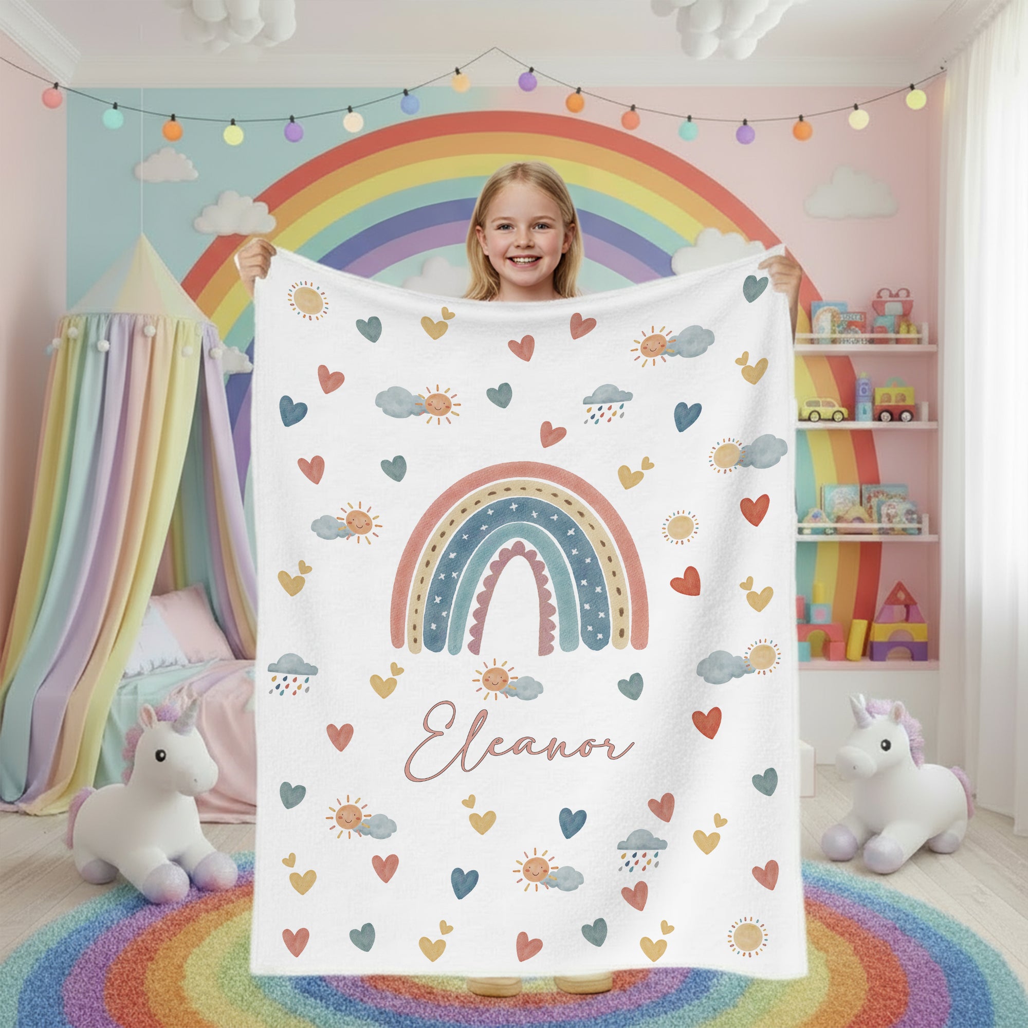 Personalizada Corazón Nube Sonriente Sol Arco Iris Suave Manta con Nombre Decoración del Hogar Navidad Cumpleaños Regalo para Niños