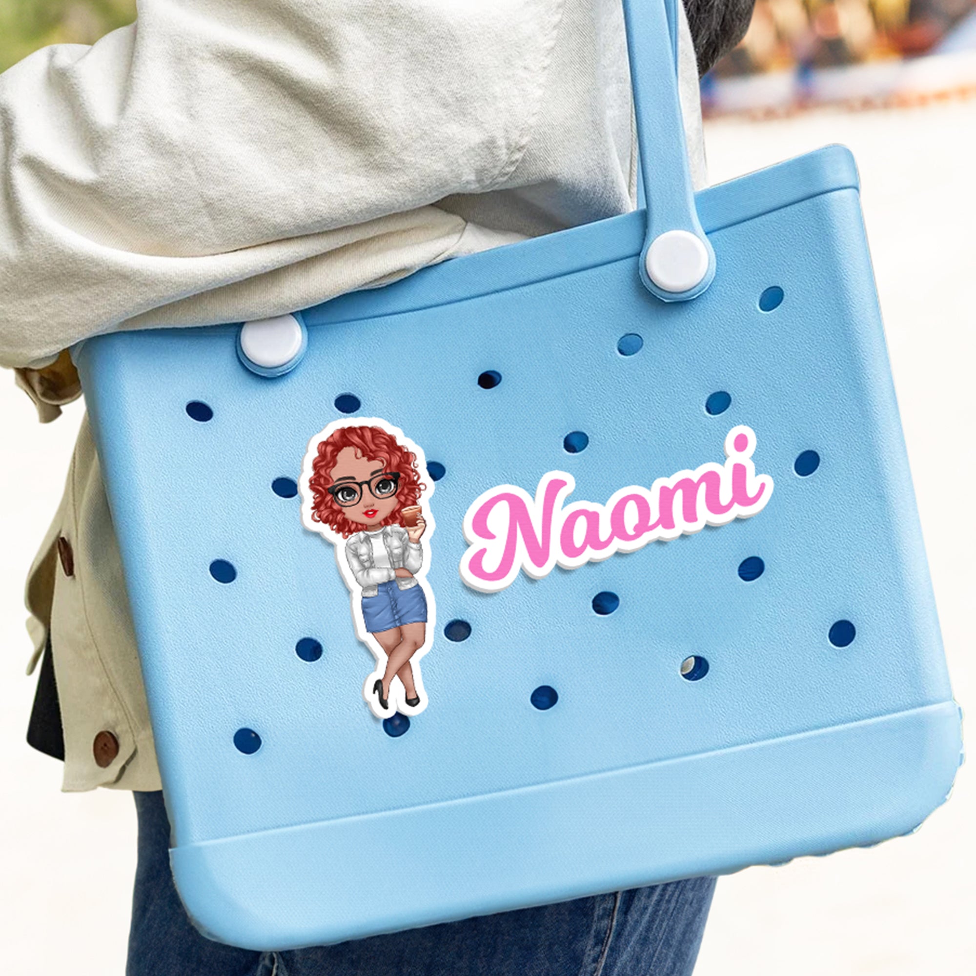 Personalizado Cartoon Nombre del personaje Texto Bolsa de acrílico Charm Accesorios para Bogg Fiesta en la playa Vacaciones Cumpleaños Regalo para las mujeres