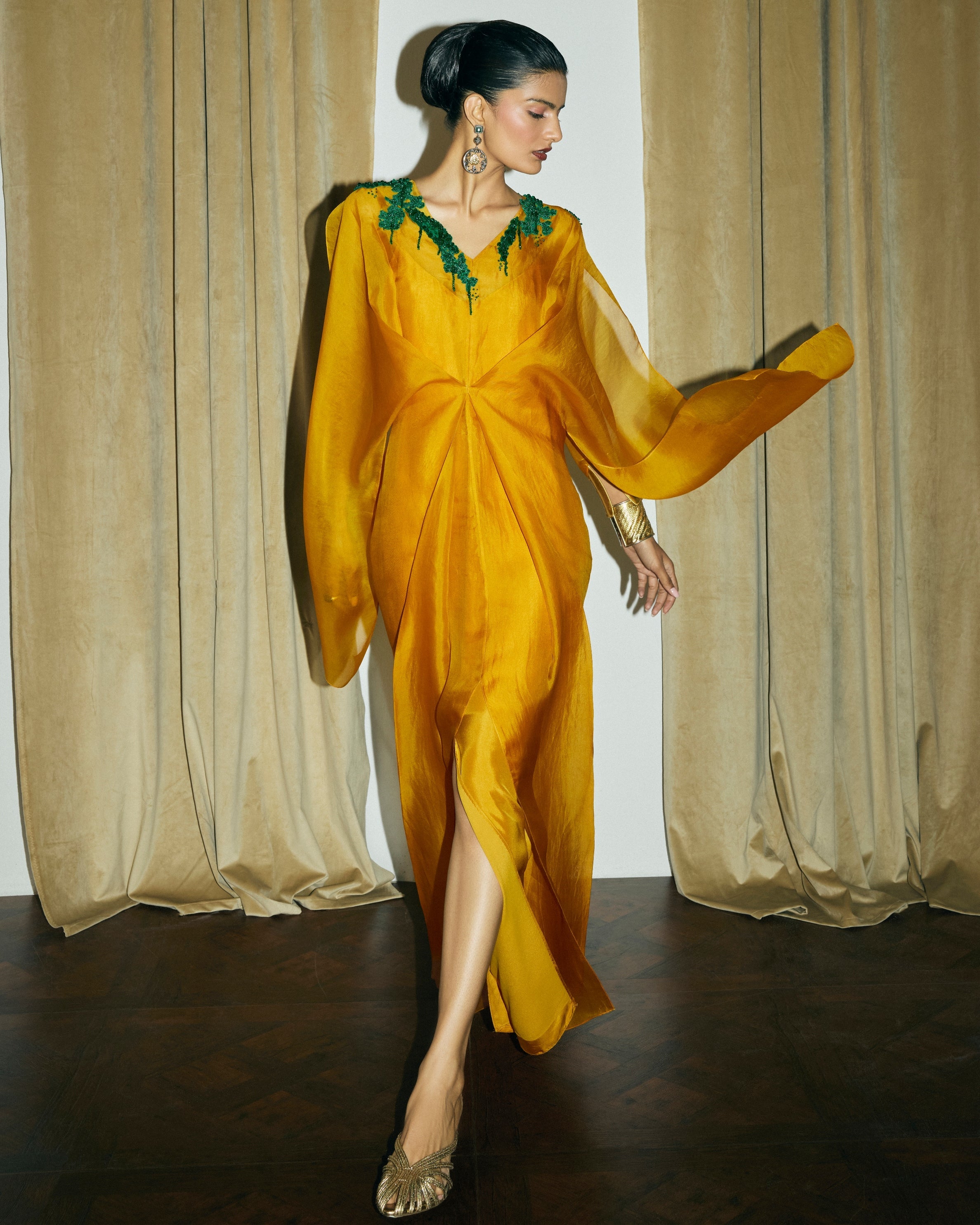 Mustard Roma Dress With Slip By KYNAH, Luxury Indian Fashion & Bridal Wear