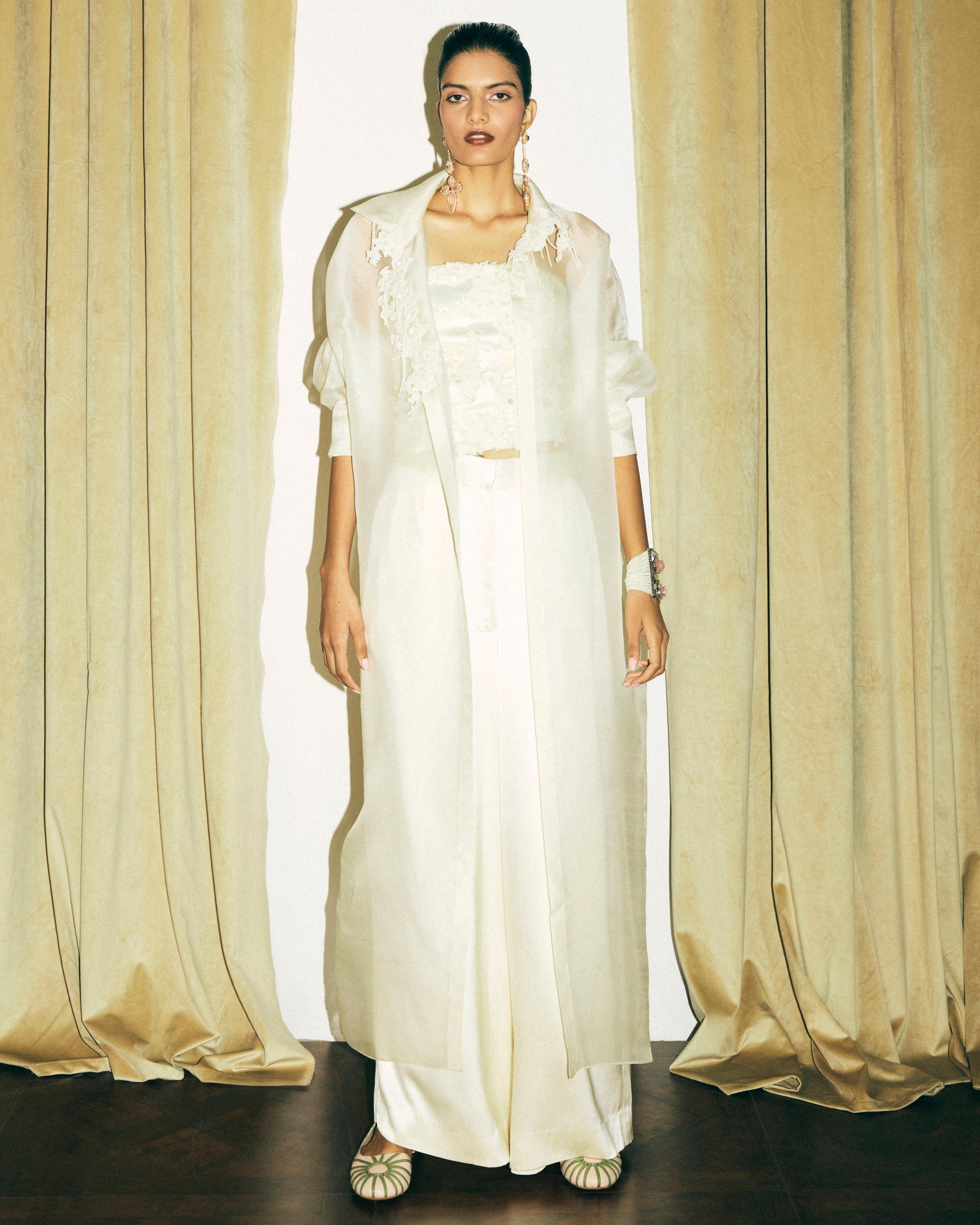 Moulin Cape With Nacre Corset And Pants By KYNAH, Luxury Indian Fashion & Bridal Wear
